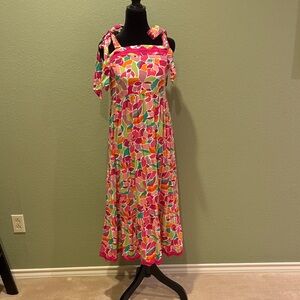 Umgee Pink and Green Floral Midi Dress